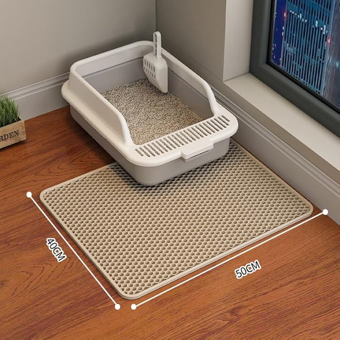 Cat Litter Mat Cat Litter Trapping Mat, 20 x 16 inch Honeycomb Double Layer Design, Urine and Water Proof Material, Scatter Control, Less Waste, Easier to Clean, Washable yellow