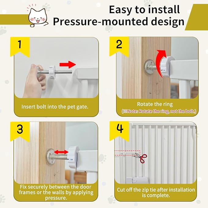 Lumizone Extra Tall Cat Gate 61.02" High Pressure Mounted Extra Wide 2025 New (17 Sizes) 1.37" Gap No Drilling Auto-Close One-Handed Operation Tall Pet Gate for Dogs(White, 42.52"-46.64"/108-118CM)