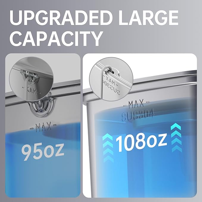 Veken Innovation Award Winner Stainless Steel Cat Water Fountain, 108oz/3.2L Automatic Pet Fountain Dog Water Dispenser with Replacement Filters & Silicone Mat for Cats, Dogs, Multiple Pets (Silver)