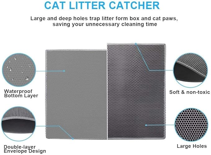 Pieviev 2 Packs Cat Litter Mat Double Layer Waterproof Urine Proof Trapping Mat (24"X15", Gray)