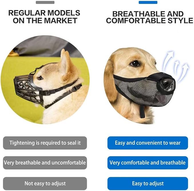 Clearance Soft Mesh Dog Muzzle for Anti-Scavenging & Grooming - Breathable Basket Muzzle for Walking & Vet Visits - Comfortable Adjustable Fit for Medium Dogs