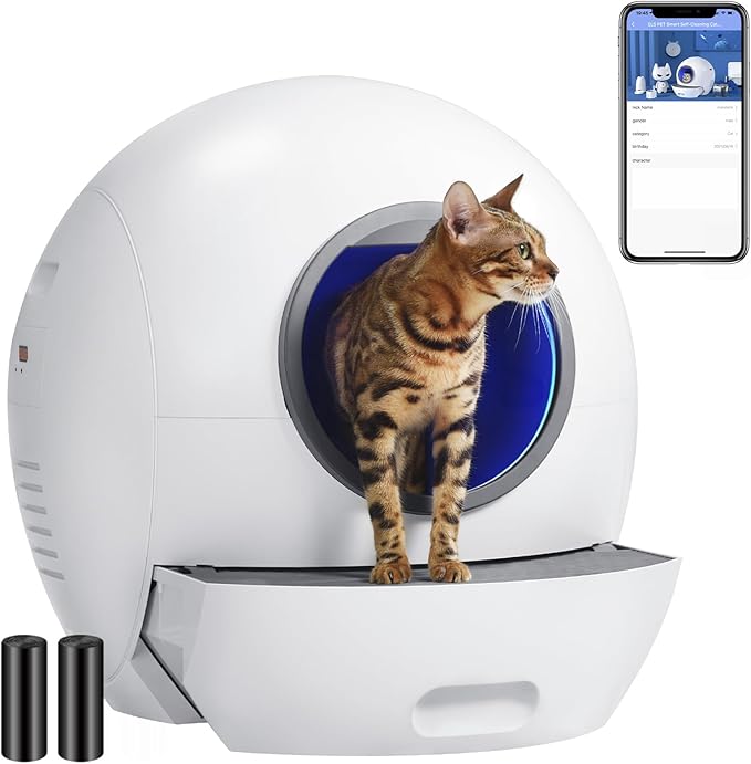 ELS PET Automatic Cat Litter Box Self Cleaning for Multi Cats, APP Control Smart Litter, White