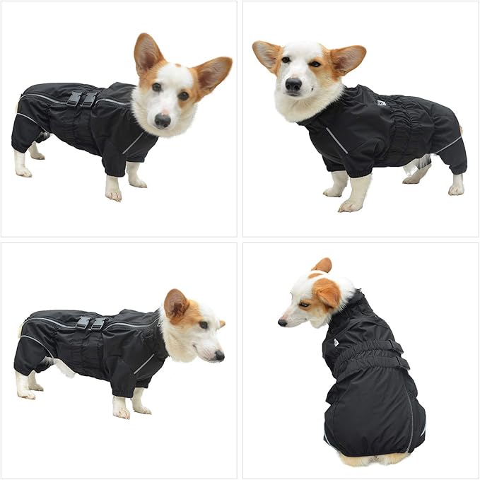 Dogs Waterproof Jacket, Lightweight Waterproof Jacket Reflective Safety Dog Raincoat Windproof Snow-Proof Dog Vest for Corgis Dachshund Small Medium Large Dogs Black D-M