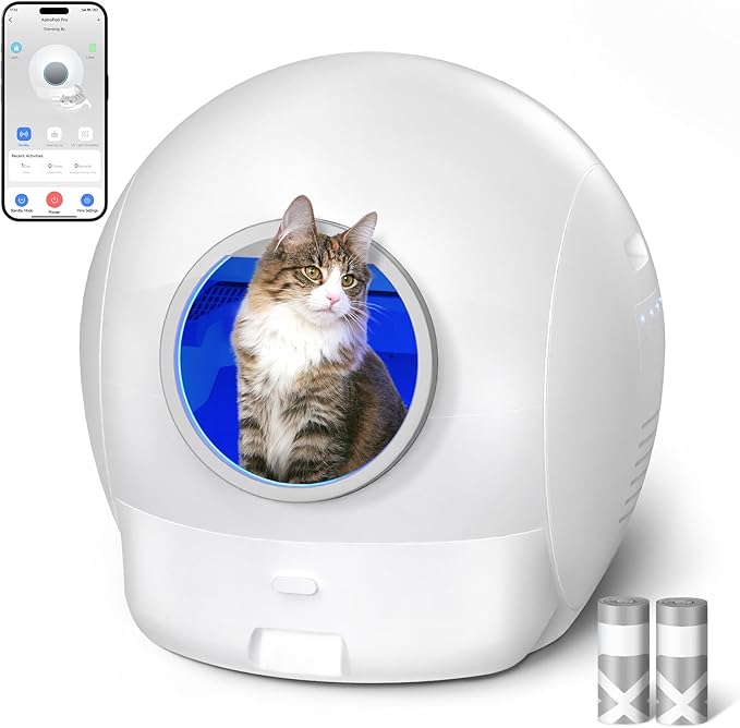 Upgraded Self Cleaning Litter Box, KungFuPet S2 Automatic Cat Litter Box Self Cleaning for Multi Cats, Large Automatic Litter with Safety Protection, Odor Removal, Smart APP Control Robot Litter White