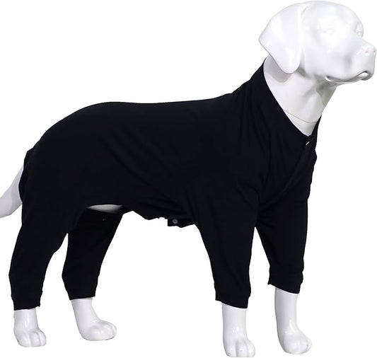 Lovelonglong Four Feet Dog Lightweight Pajamas, Pure Cotton Dog Jumpsuits 4 Legs Dog Onesies T-Shirt Stylish PJS Puppy Costume for Large Medium Small Dogs Black XL