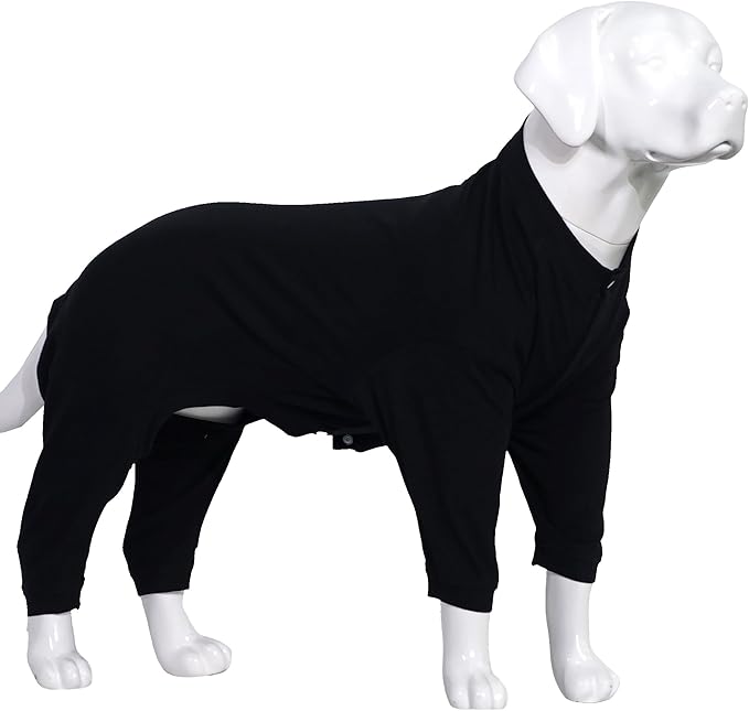 Lovelonglong Four Feet Dog Lightweight Pajamas, Pure Cotton Dog Jumpsuits 4 Legs Dog Onesies T-Shirt Stylish PJS Puppy Costume for Large Medium Small Dogs Black L