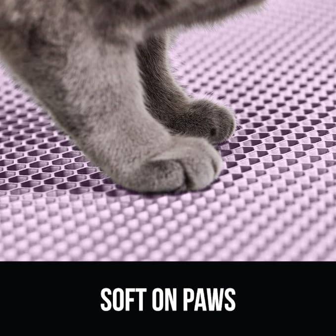 GORILLA GRIP Honeycomb Cat Litter Box Mat, 35x24 Two Layer Trapping Waste Mats, Soft On Paws, Litter Box Supplies and Essentials for Indoor Cats, Traps Excess, Water Resistant for Floors, Purple