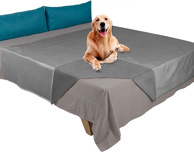 Ameritex Pet Bed Blanket Reversible 100% Waterproof Velvet Super Soft for Sofa and Bed (68x82 Inches, Light Grey+Grey)