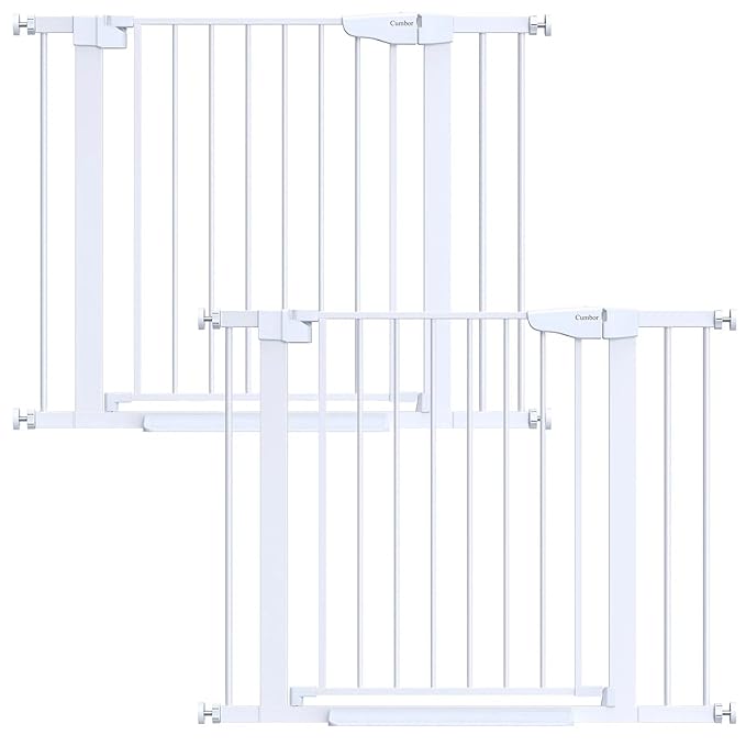 Cumbor 2 Pack 29.7-40.6"(Extensions Included) Baby Gate for Stairs, Mom's Choice Awards Winner-Auto Close Dog Gate for doorways, Pressure Mounted Pet Gate Indoor, Wide Safety Child Gate for Dog,White