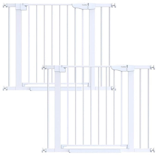 Cumbor 2 Pack 29.7-40.6"(Extensions Included) Baby Gate for Stairs, Mom's Choice Awards Winner-Auto Close Dog Gate for doorways, Pressure Mounted Pet Gate Indoor, Wide Safety Child Gate for Dog,White