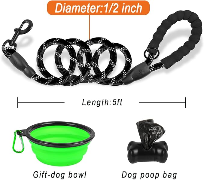 BARKBAY Dog Leashes for Large Dogs Heavy Duty Dog Leash 4/5/6 FT with Comfortable Padded Handle and Highly Reflective Threads for Medium Large Dogs Walking Training Running (5FT-1/2'',Black)