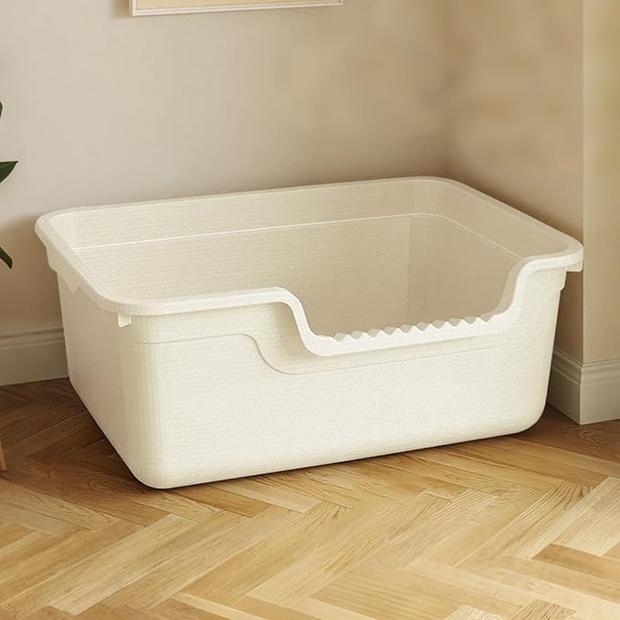 Large Cat Litter Box with High Sides,Open Top Cat Litter Pan with Low Entry,Big Cat Boxes for Indoor Cats,Ideal for Kittens & Senior Cats,Anti-Splashing,No Odor,Easy to Clean (White)