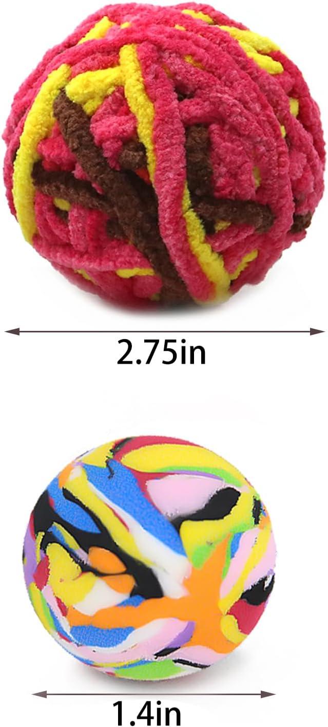 5 PCS Cat Ball Toys - Colorful Woolen Yarn Balls Built-in Bell for Cats, Furry Rattle Ball for Kitty and Kitten Training Indoor Play, Pet Cat Interactive Chasing Chewing Molar Cotton Thread Ball Toys