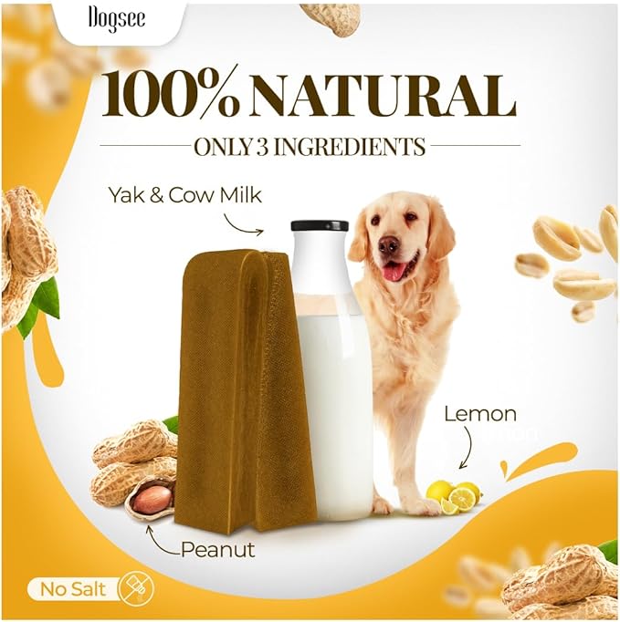 Dogsee Himalayan Yak Chew with Peanut Butter 1lb (Large - 4 Chews) | Support Muscle Growth in Dogs | Fights Plaque & Tartar | Dog Treats Healthy | Dog Chews for Teeth Cleaning