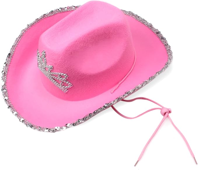 Yewong Pet Pink Cowboy Hat Costume Accessory Set Dog Cat Size Pink Cowgirl Princess Hat with Crown Tiara Bandana/Scarf for Cat Puppy Western Costume Daily Wearing Photo Props (Set A)
