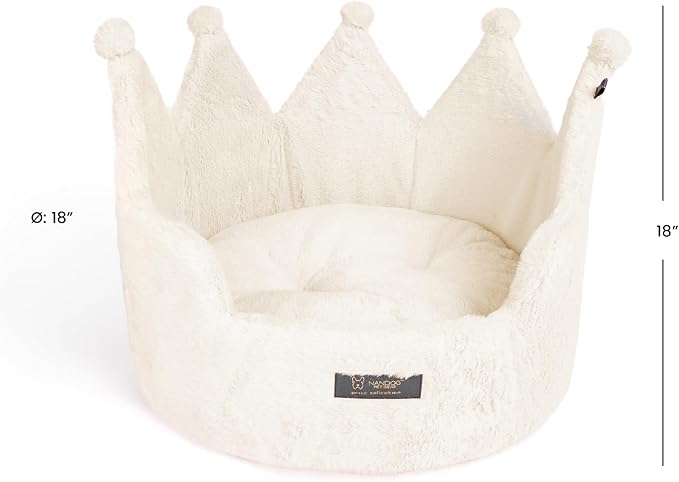 NANDOG Pet Gear Crown Cozy Round Dog and Cat Bed Collection Washable Indoor Pet Bed for Small Breeds -Soft Bed Fits in Crate or Kennel - Made of Ultra Soft Micro-Plush Material (Royal Ivory Prive 18")
