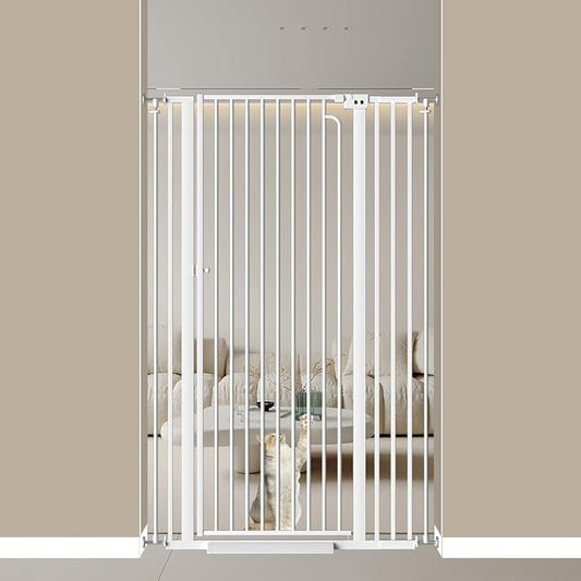 57" Extra Tall Cat Gate for Doorways, 33.86'' - 38.58'' Wide High Pressure Mounted Dog Gate, Tall Pet Gates for Doorways No Drilling, Auto Close Safety Baby Gates for Dogs Cats(White)