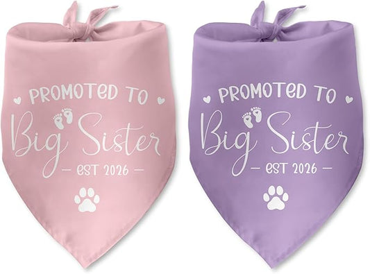2 Pack Promoted to Big Sister Dog Bandana 2026 Pregnancy Announcement Gender Reveal Dog Outfit Baby Announcement Photo Prop Pet Scarf Accessories for Small Medium Large Dog