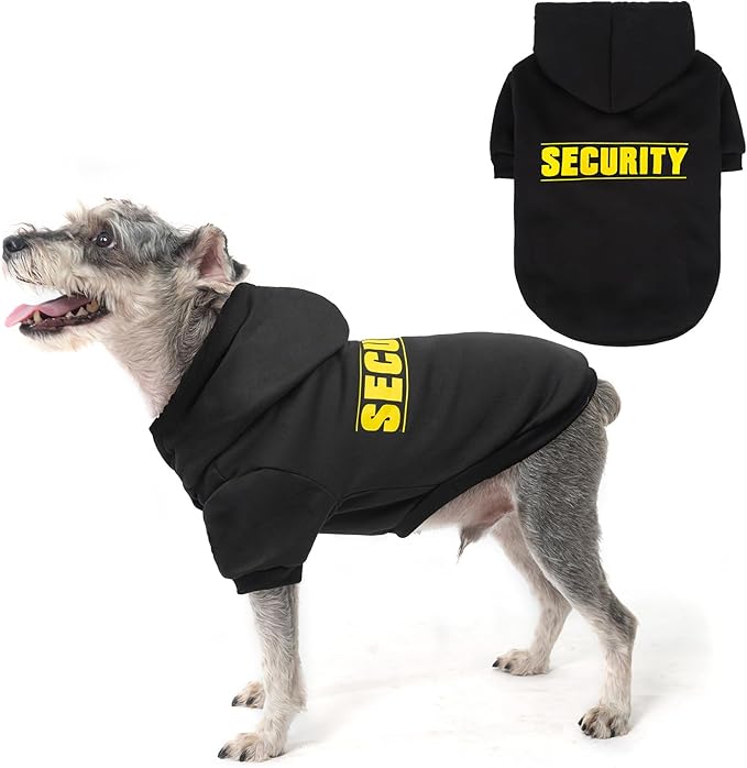 SCENEREAL Security Dog Hoodie Sweaters for Small Medium Large Dogs, Pet Halloween Costume Brushed Fleece Clothes with Hat, Soft Warm Winter Puppy Coat Clothes with Leash Hole for All Weather, XS