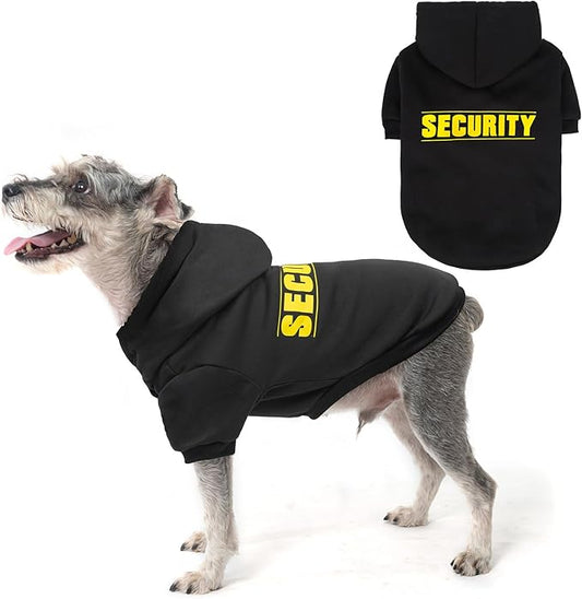 SCENEREAL Security Dog Hoodie Sweaters for Small Medium Large Dogs, Pet Halloween Costume Brushed Fleece Clothes with Hat, Soft Warm Winter Puppy Coat Clothes with Leash Hole for All Weather, XS