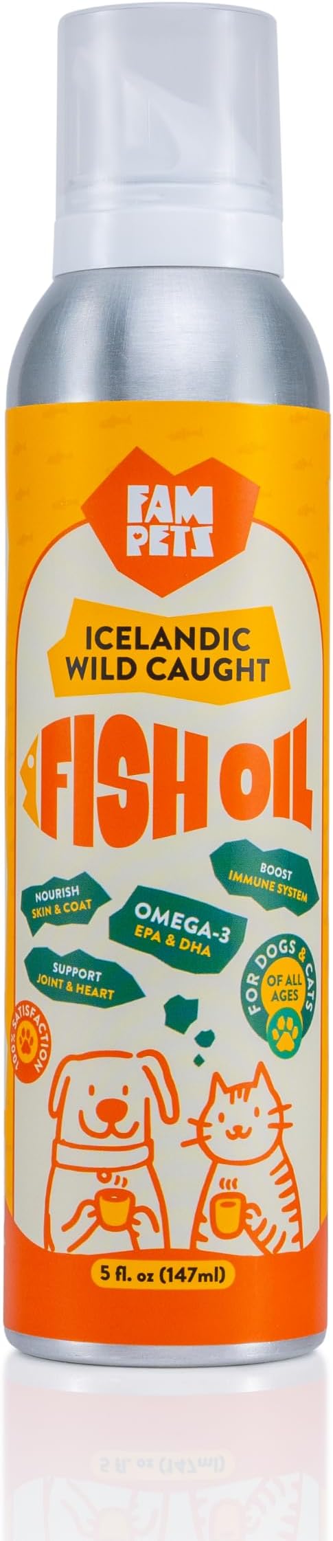 Omega 3 Fish Oil for Dogs and Cats (5 oz) - Icelandic Fish Oil Liquid Dog and Cat Supplement with EPA DHA for Skin, Coat, Joint & Health - Natural Pet Supplement - Aluminum Spray Bottle