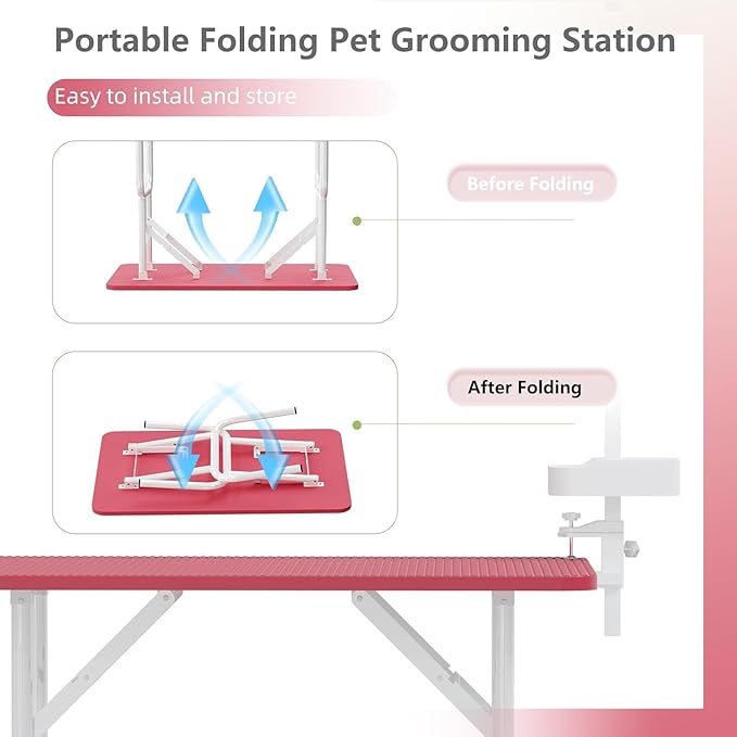 47'' Dog Grooming Table with Adjustable Arm, Foldable Pet Grooming Table for Dogs at Home, Large Grooming Station with Mesh Tray & ABS Tool Holder, Non-Slip Waterproof Surface, Capacity up to 330lbs