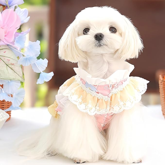 MengYu Puppy Dress Cat Lolita Dress (Pink&Yellow, S)