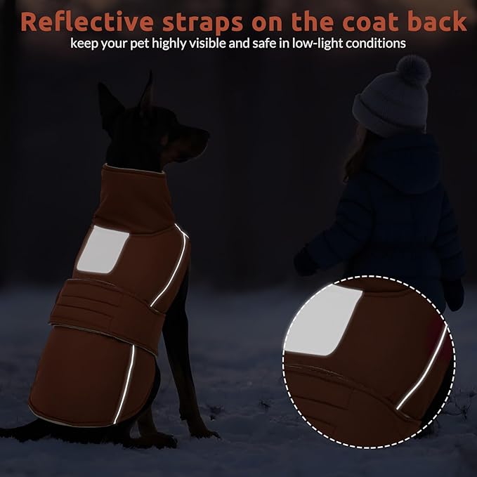 ASENKU Dog Coat & Winter Jacket, Warm Dog Coat for Large Dogs with Reflective, Turtleneck with Button, Waterproof Cold Weather Coats (Red Brown, 2XL)