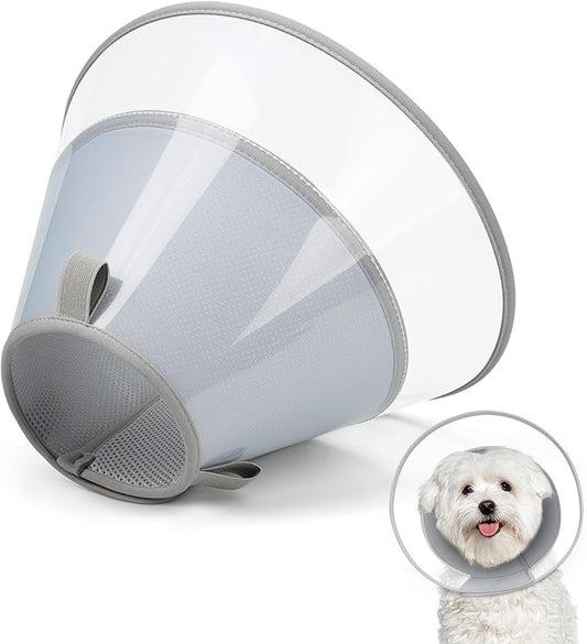 Dog Cone Collar with Soft Pad, Transparent Elizabeth Recovery Collar for Large, Medium, Small Dogs to Stop Licking, Pet Head Cone Alternative After Surgery, Neutering, Injury (S)