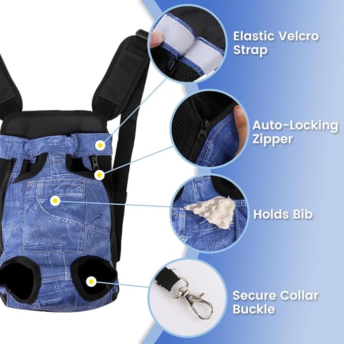 Dog Backpack Carrier, Front Pocket for Essentials, Pet Sling Front Backpacks for Small Medium Dogs 7-11 Lbs, Legs Out, Adjustable Wearable Puppy Chest Travel Bag, Easy-Fit for Hiking/Walking/Camping