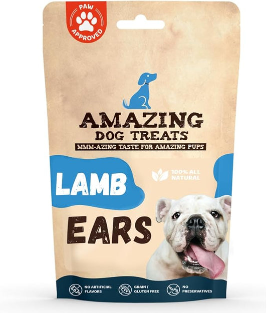 Amazing Dog Treats - Lamb Ears (50 Pcs/Pack) - Natural Dog Chews -Rawhide Alternative - No Hide Dog Bones