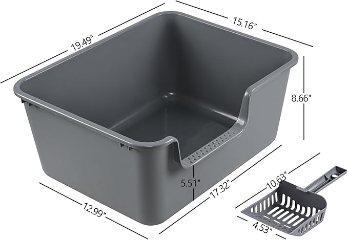 4-Pack Plastic Open Top Kitty Litter Box, Cat Litter Box with High Sides, Including 4 Scoops, Grey