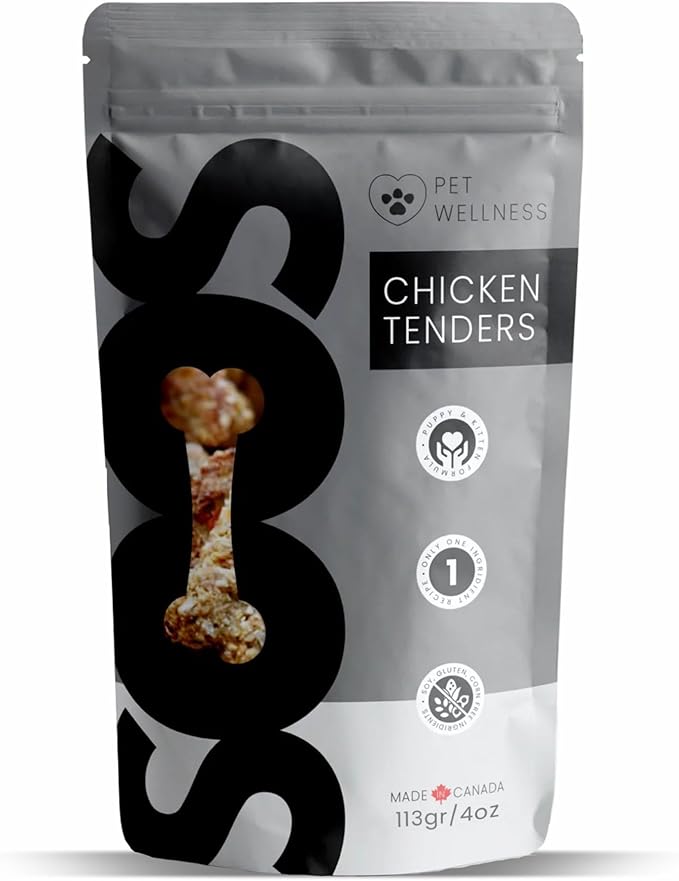 SOOS Natural Chicken Tenders Treats for Dogs & Cats - High Protein, Grain Free, Vitamin Minerals, Healthy Training Treats - 113g