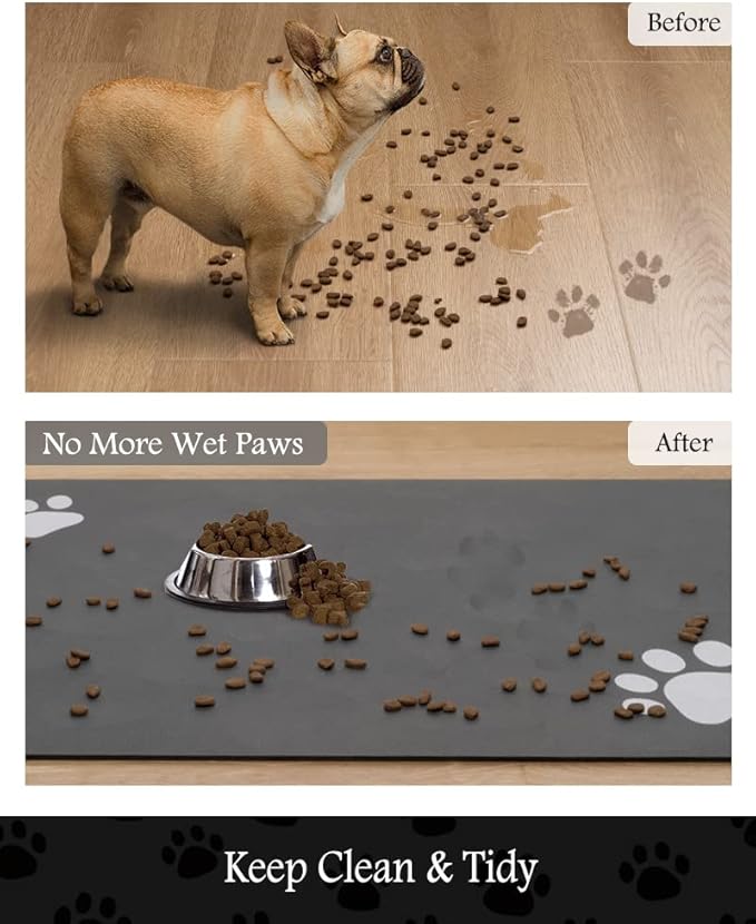 Pet Feeding Mat-Absorbent Dog Mat for Food and Water Bowl-No Stains Quick Dry Dispenser Mat-Dog Accessories Pet Supplies-Water Bowl for Messy Drinkers（Darkgrey,12"x19"