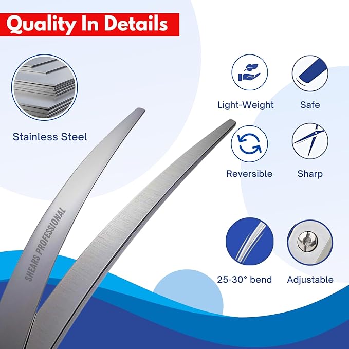 Curved Grooming Scissor for Dog Ergonomic Pet and Cats Trimming shear Long Sharp & Comfortable