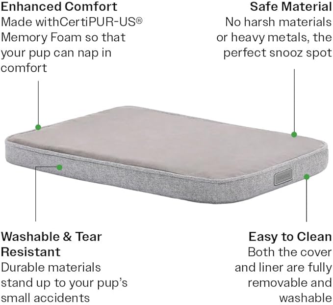 Diggs Snooz Memory Foam Dog Bed - Ideally Sized Revol Dog Crate Pad - Premium Orthopedic Pet Bed for Crate or Home - Grey, Medium