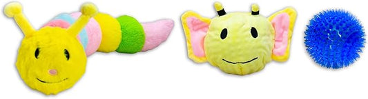 Flourish Pets 3 in 1 Multi-Layer Chew Toy for Active Dogs | Non-Toxic BPA Free Double Stitched Soft Fabric Exterior Dog Toys | Long-Lasting Dog Plush Toys - Small Catterpillar (20″)