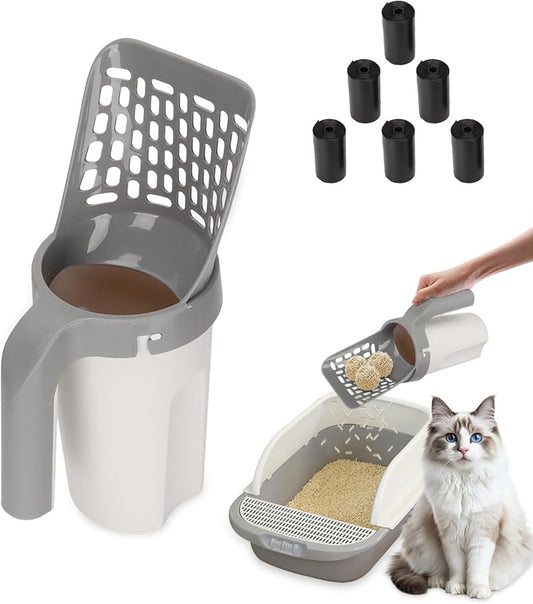 Cat Litter Shovel Scoop with Bag Leakproof Detachable Holder & 90 Odor-Sealing Refill Bags for Efficient Waste Management