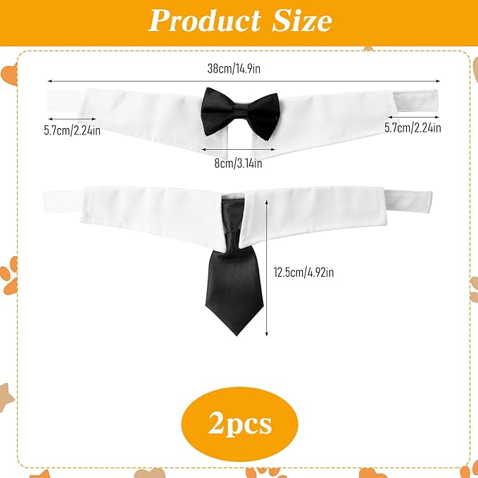 2 Pack Dog Cat Tuxedo Collar Cute Tux Puppies Dog Bowtie Cat Bow Tie Tux Collar Adjustable Formal Pet Cats Necktie for Dogs Cats Birthday Wedding Costumes