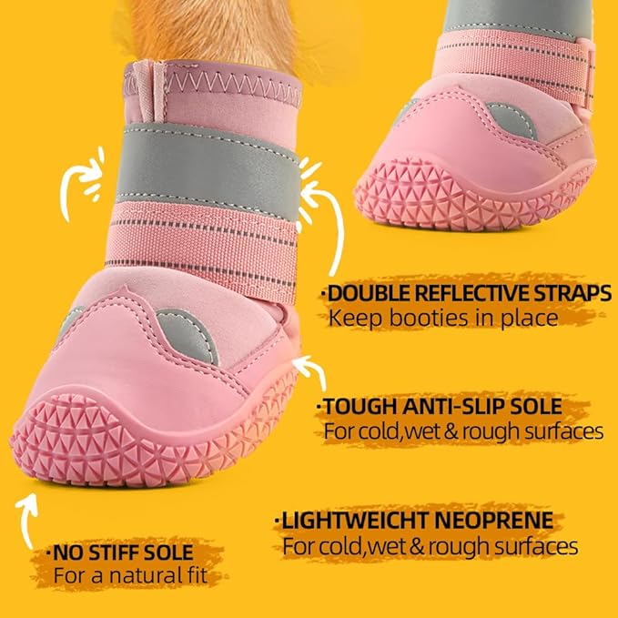 Dog Shoes for Large Dogs, Medium Dog Boots & Paw Protectors for Hardwood Floors, Outdoor Dog Booties for Hot Pavement Winter Snow Hiking, Waterproof Dog Shoes with Reflective Strips Size 4