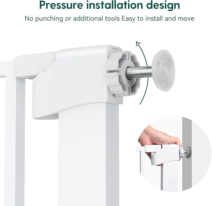 Babelio 36-56" Extra Wide Auto Close Baby Gate with Cat Door, Pet Gate Indoor with Extra Wide Walk Thru Door, Metal Dog Gate for Doorway, Stairs, Includes 4 Wall Cups and 3 Extension Pieces, White