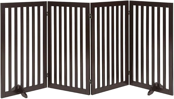 unipaws 36" H Free Standing Pet Gate for Dog Cat, Tall Wooden Dog Gates for Doorway, Stairs, Foldable Pet Fence for The House, Expandable Dog Barrier, Indoor Use, Espresso
