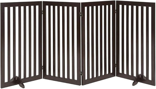 unipaws 36" H Free Standing Pet Gate for Dog Cat, Tall Wooden Dog Gates for Doorway, Stairs, Foldable Pet Fence for The House, Expandable Dog Barrier, Indoor Use, Espresso