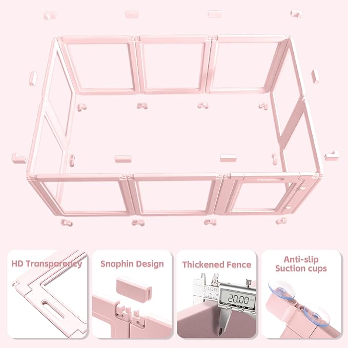 DIY Clear Acrylic Dog Playpen House,Quick Easy Assembly and Disassembly,Strong Floor Suction,Indoor and Outdoor Use,Easy Cleansing Puppy Fence (Skin Pink, 23.6" H, 2PCS)