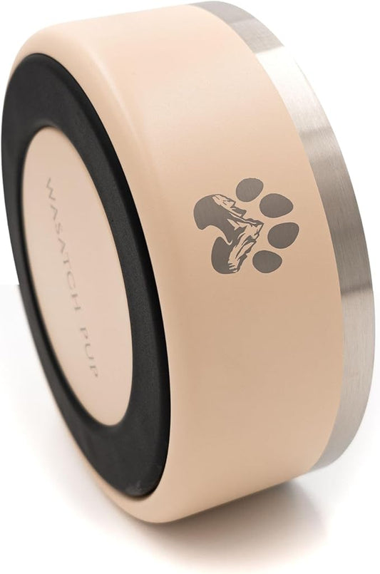 Stainless Steel Dog Bowl for Small-Large Dogs | Double Wall Insulated, Non-Slip Base Heavy Duty Water and Food Bowls for Dogs & Cats | Pet Safe BPA Free & Dishwasher Safe | 16 Oz - Khaki