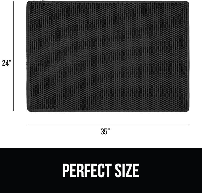 GORILLA GRIP Honeycomb Cat Litter Box Mat, 35x24 Two Layer Trapping Waste Mats, Soft On Paws, Litter Box Supplies and Essentials for Indoor Cats, Traps Excess, Water Resistant for Floors, Black