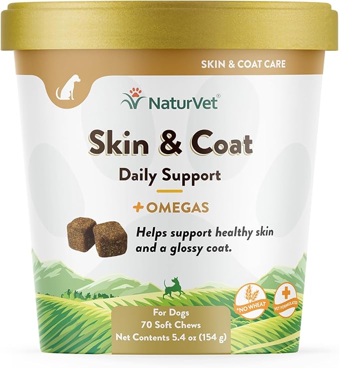NaturVet Skin and Coat Plus Breath Aid for Dogs, 70 ct Soft Chews, Made in The USA with Globally Source Ingredients