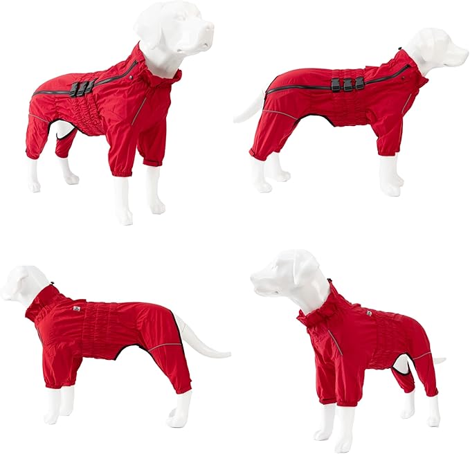 Dogs Waterproof Jacket, Lightweight Waterproof Jacket Reflective Safety Dog Raincoat Windproof Snow-Proof Dog Vest for Small Medium Large Dogs Red XXL