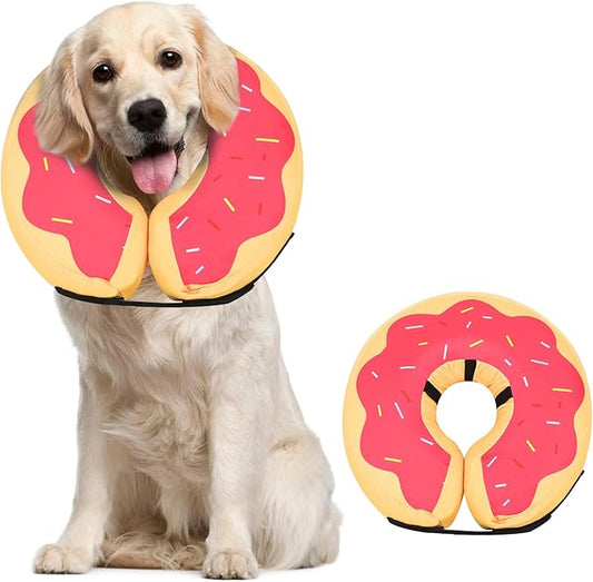 MIDOG Inflatable Dog Cone Alternative for After Surgery - Soft Protective Donut Collar Prevents Licking & Allows Eating, Comfortable Recovery E-Collar Alternative for Small Medium Large Dogs (Red,L+)