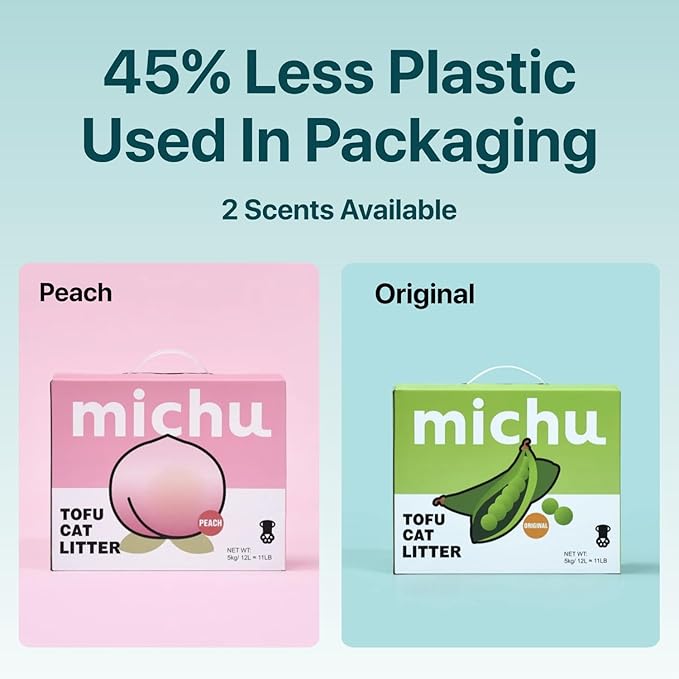 Michu Tofu Cat Litter Gen3 – 100% Natural & Biodegradable Clumping Formula, Fast-Clumping, Odor-Control, Flushable, Low-Tracking, Dust-Free – Value Box, 2 Boxes=22 lb, Peach